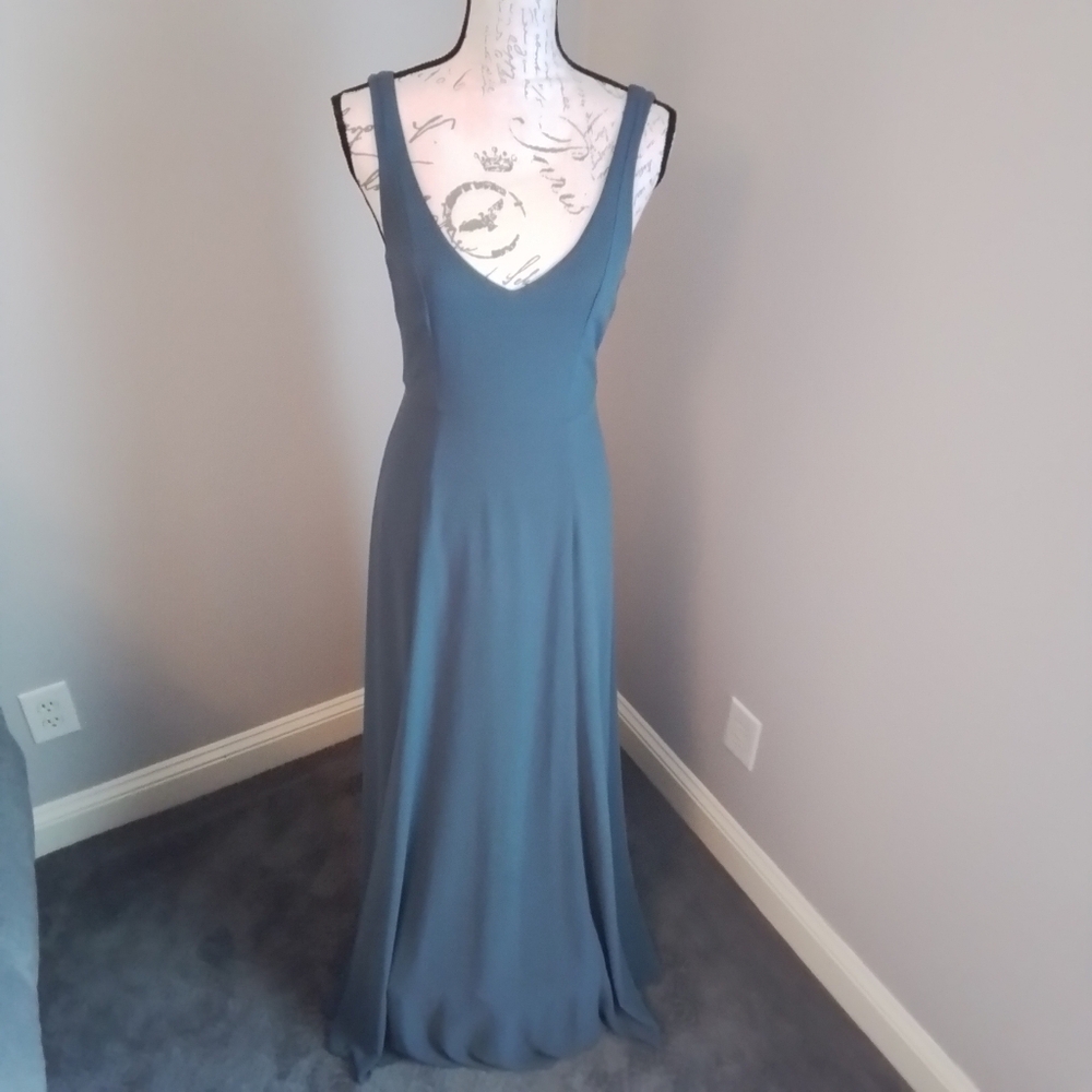Show Me Your MuMu Jenn Maxi Dress in Slate Blue Chiffon - S - Picture 4 of 12